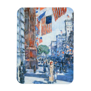 Flags Fifth Avenue av Childe Hassam, Vintage Art Magnet