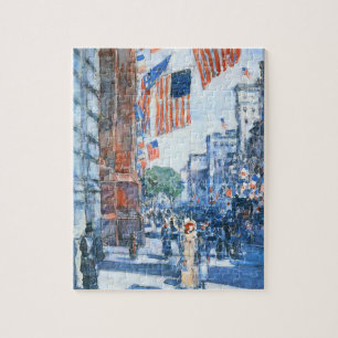 Flags Fifth Avenue av Childe Hassam, Vintage Art Pussel