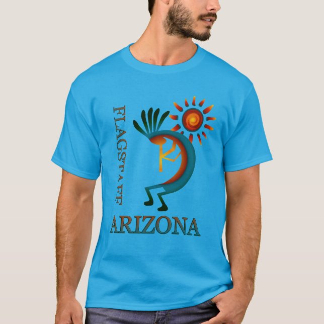 Flagstaff Arizona Kokopelli med Sol Teal T-shirt (Framsida)