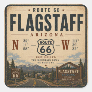 Flagstaff Route 66 Berg Dekal Fyrkantigt Klistermärke