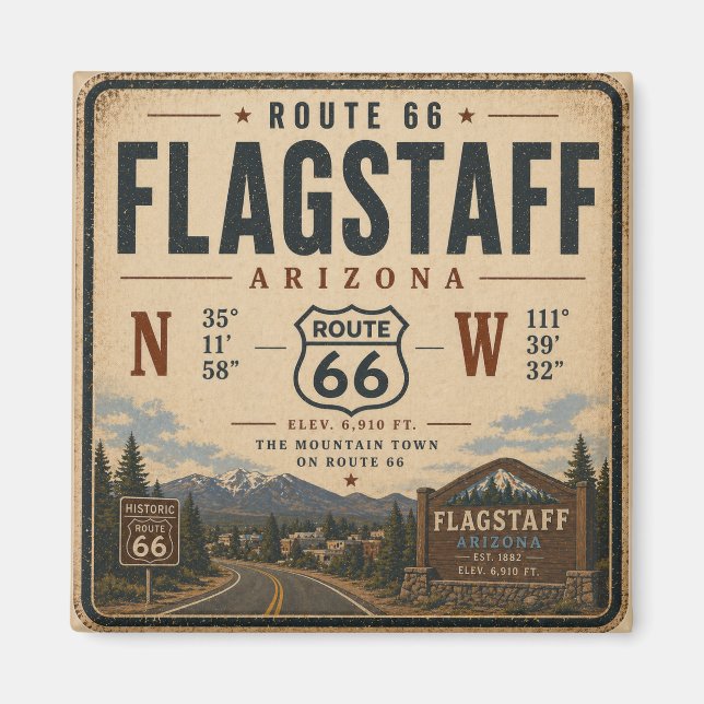Flagstaff Route 66 Kylskåp Souvenir Magnet (Framsidan)