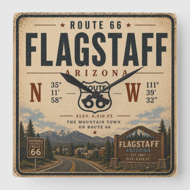 Flagstaff Route 66 Mountain Time översätts till: F Fyrkantig Klocka (Framsida)