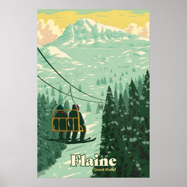 Flaine Skidort Reseskylt Poster (Framsidan)