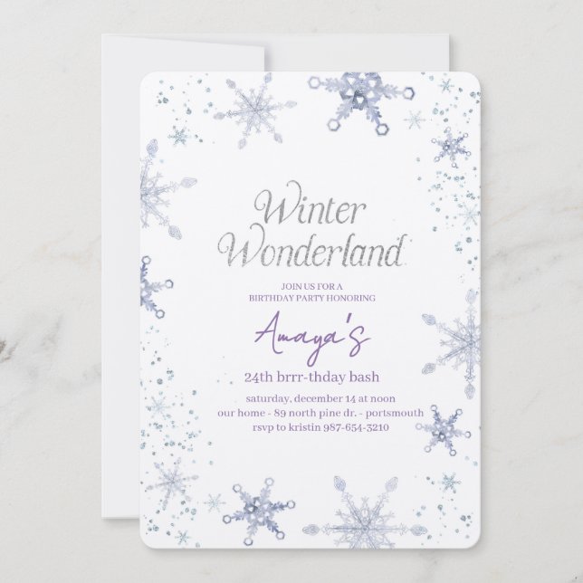 Flakes Frame Winter Birthday Bash Invitation Inbjudningar (Framsida)