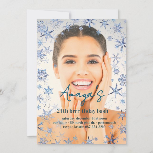 Flakes Frame Winter Birthday Bash Invitation Inbjudningar (Framsida)