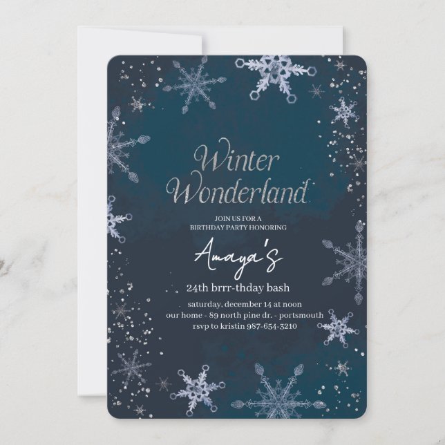 Flakes Frame Winter Birthday Bash Invitation Inbjudningar (Framsida)