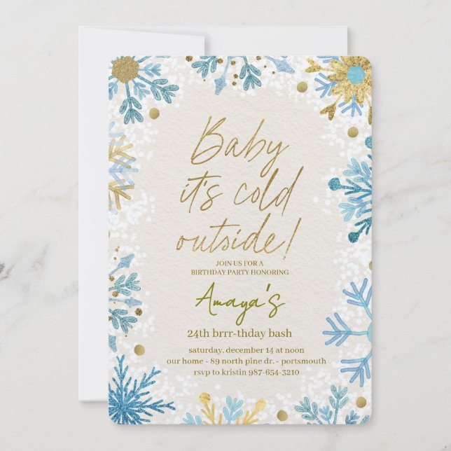 Flakes Frame Winter Birthday Bash Invitation Inbjudningar (Framsida)