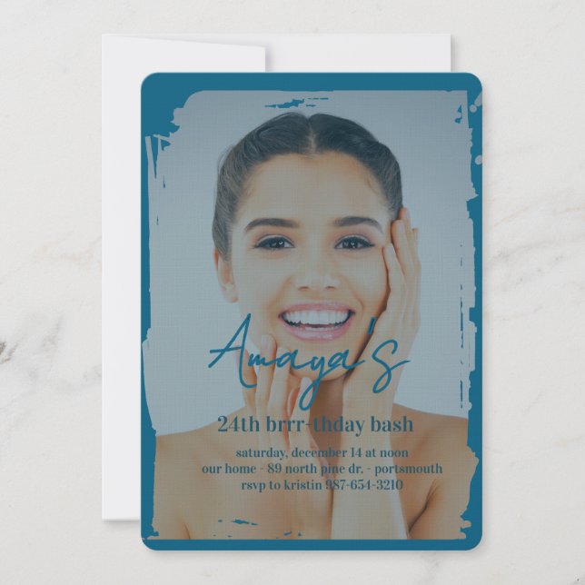 Flakes Frame Winter Birthday Bash Invitation Spara Datumet (Framsida)