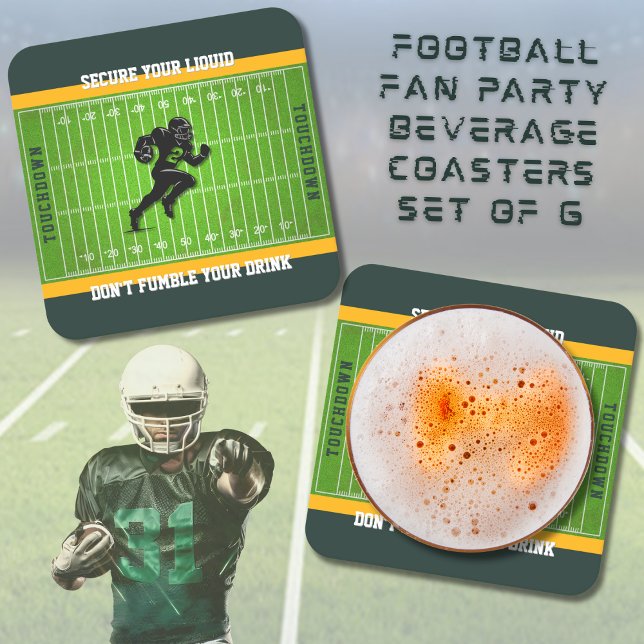 Fläkt Beverage Coaster Grönt och Guld Underlägg Papper Kvadrat (Perfect addition for the man cave, game day party, or as a personalized gift for the sports fan)