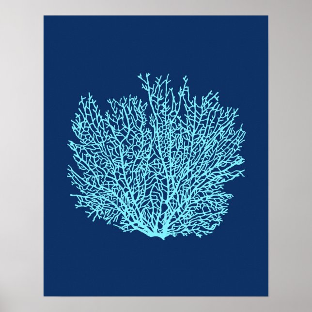 Fläkt Coral Print, Aqua on Deep Cobalt Blue Poster (Framsidan)