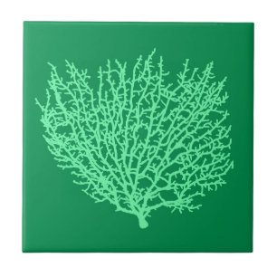 Fläkt Coral Print, Blek Grönt på Deep Jade Grönt Kakelplatta