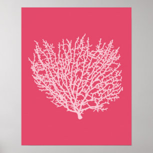 Fläkt Coral Print, Blek Rosa på djupkorall Rosa Poster