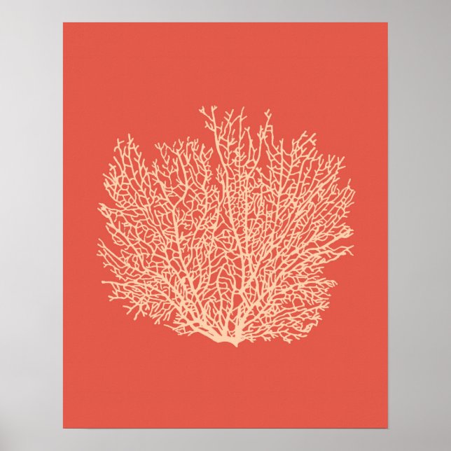 Fläkt Coral Print, persikor on Deep Coral Orange Poster (Framsidan)