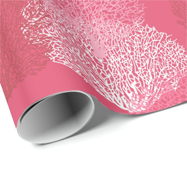 Fläkt Coral Print, Rosa av korall Presentpapper (Rullad Hörn)