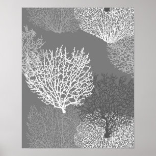 Fläkt Coral Print, Shades of Silver Grått / Grått Poster