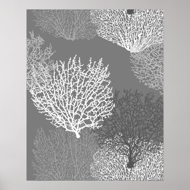 Fläkt Coral Print, Shades of Silver Grått / Grått Poster (Framsidan)