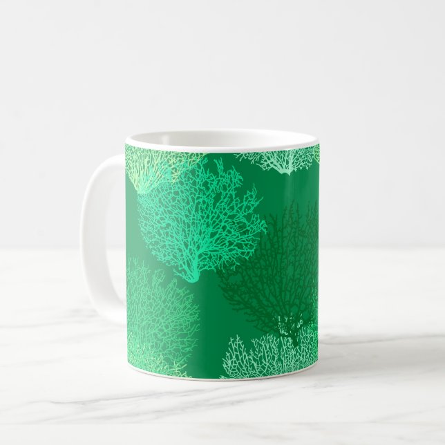 Fläkt Coral Print, skuggor av Jade Grönt Kaffemugg (Framsida vänster)