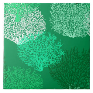 Fläkt Coral Print, skuggor av Jade Grönt Kakelplatta