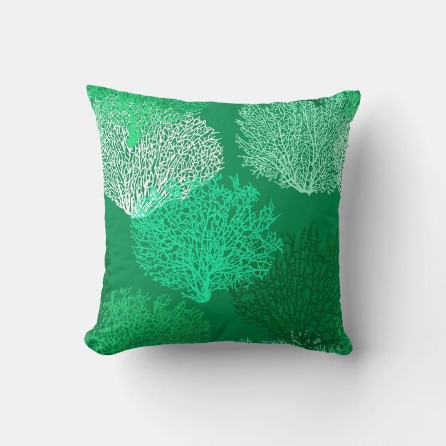 Fläkt Coral Print, skuggor av Jade Grönt Kudde (Framsida)
