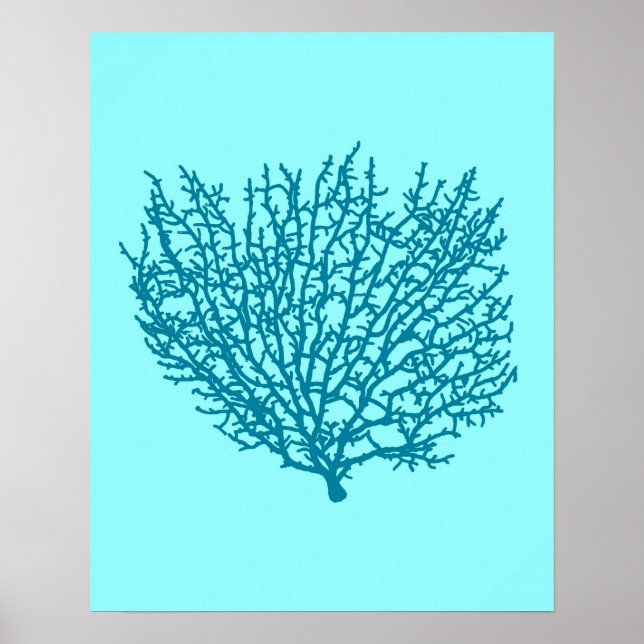 Fläkt Coral Print, turkos på akvatisk bakgrund Poster (Framsidan)
