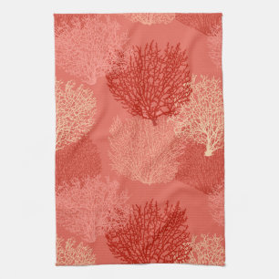 Fläkt Coral-utskrift, korallfärgad Orange Kökshandduk