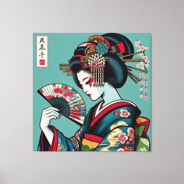 Fläkt i Ukiyo-e Art Pensive Geisha Canvastryck (Framsida)