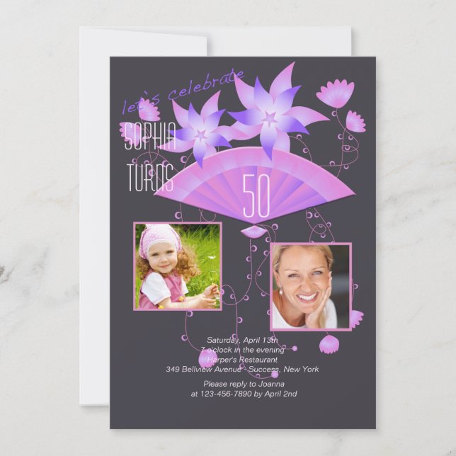 Fläkt Noir Two Photo Födelsedagsfest inbjudan (Framsida)