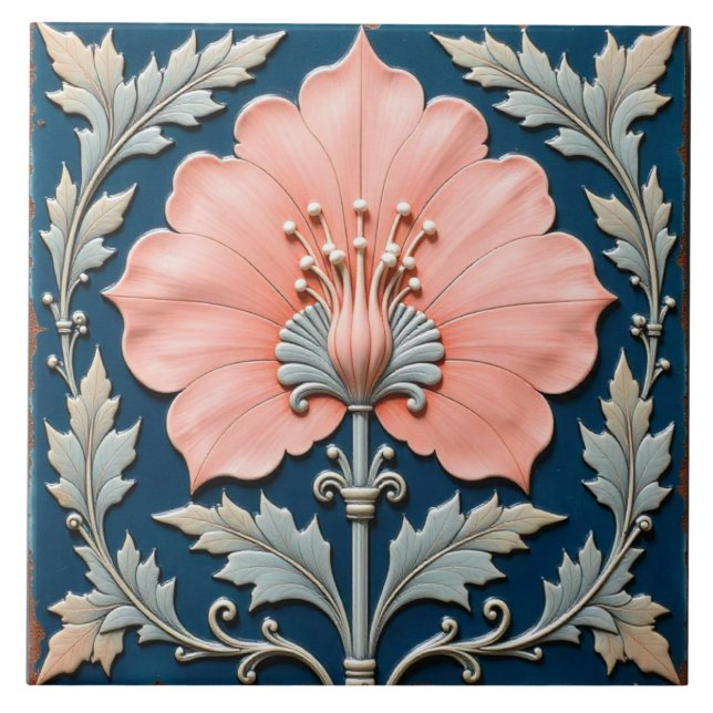 Fläkt Shaped Rosa Blommigt Kakelplatta (Framsidan)