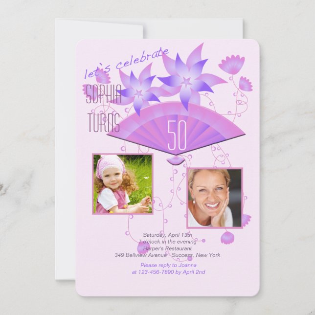 Fläkt två foto Födelsedagsfest inbjudan (Framsida)