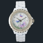 Fläktar Butterflies Watch Armbandsur<br><div class="desc">Tittar med Vår Joy - Färga fjärilar som flyger i Nature Watercolor Painting Butterfly och Flowers Watch - Anpassade - eller Select / Add Your Favorite Text / Färg - make your Unique Gift - Ändra storlek och flytta eller ta bort och lägg till inslag med anpassning verktyg! - Teckning...</div>