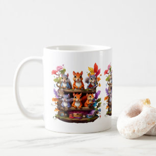 Fläktar på en träbookshelf kaffemugg