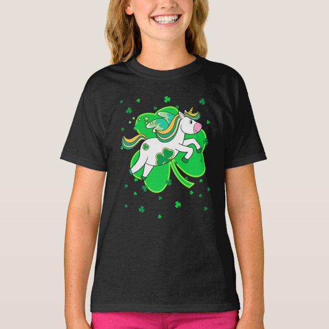 Fläktar Unicorn St patricks day Irish Shamrock T Shirt (Framsida)