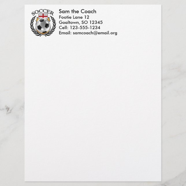 Fläkten för England fotboll 2016 utrustar Brevhuvud (Framsida)