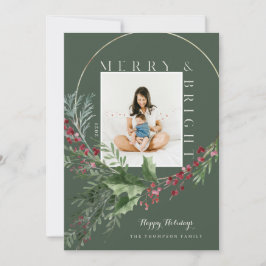 Fläktfoto med fuktig och ljus vattenfärg Greenery  Julkort