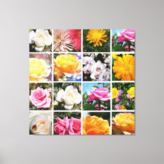 Fläktiga blommor, rosa, vit gul ros canvastryck (Framsida)