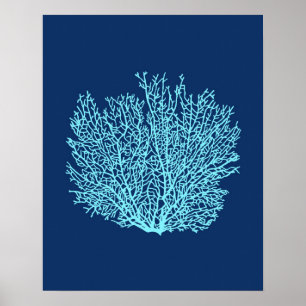 Fläktkoralltryck, Aqua på djupa koboltblått Poster