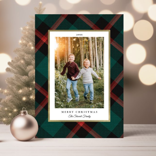 Flamad röd och Grönt Play Photo-jul Kort (Folded Red and Green Plaid Christmas Photo Card)