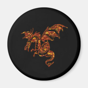 Flamande draken på svart magnet
