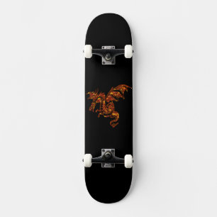 Flamande draken på svart mini skateboard bräda 18,5 cm