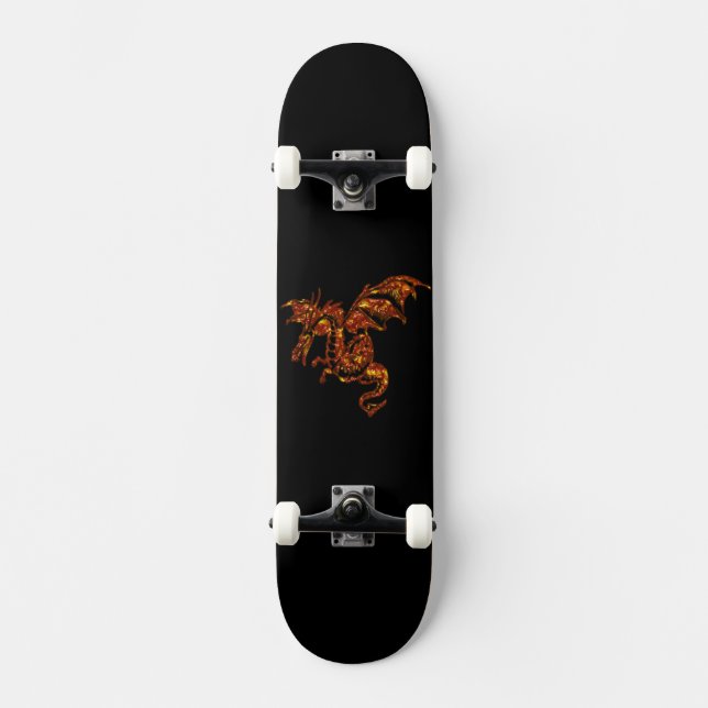 Flamande draken på svart mini skateboard bräda 18,5 cm (Framsida)