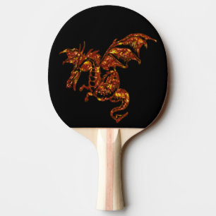 Flamande draken på svart pingisracket