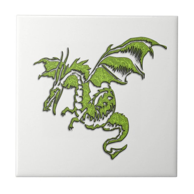 Flamande Grönt Dragon Kakelplatta (Framsidan)
