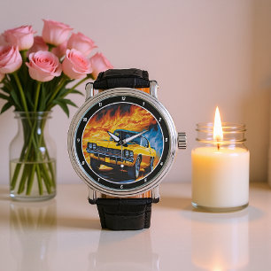 Flamande Gult Klassisk muskelbil Armbandsur