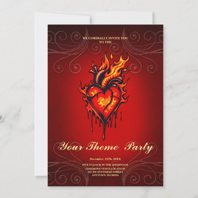 Flamande hjärta. inbjudningar (Framsida)