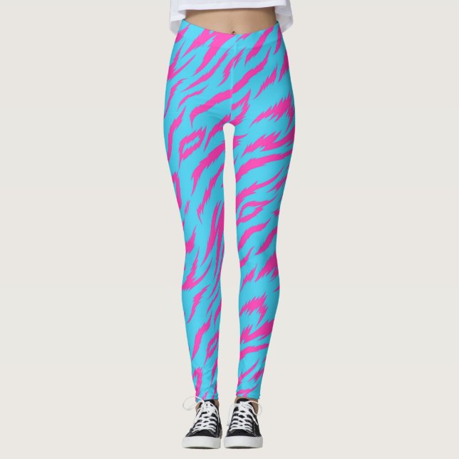 Flamande Rosa Leggings med ljusblå bakgrund (Framsida)