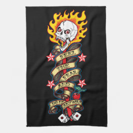 Flamande skull Känn fruktan Kökshandduk