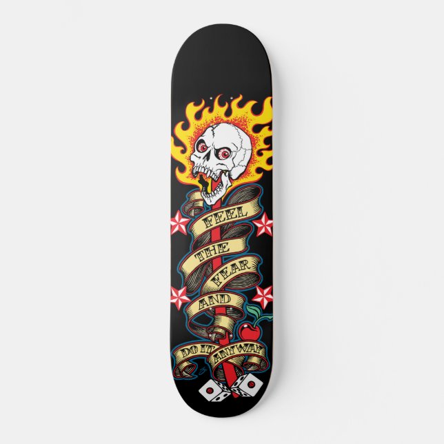 Flamande skull Känn fruktan Mini Skateboard Bräda 18,5 Cm (Framsida)