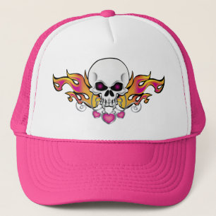 Flamande Skull och Hjärter Keps