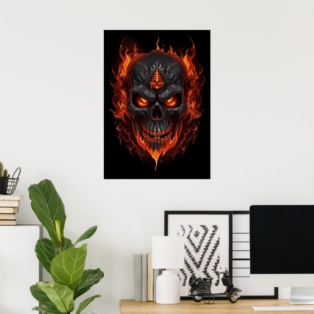 Flamande Skullskal Poster väggdecor (Hemmakontoret)
