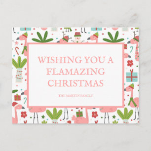 Flamazing jul Rosa Flamingos White Snögubbars Vykort